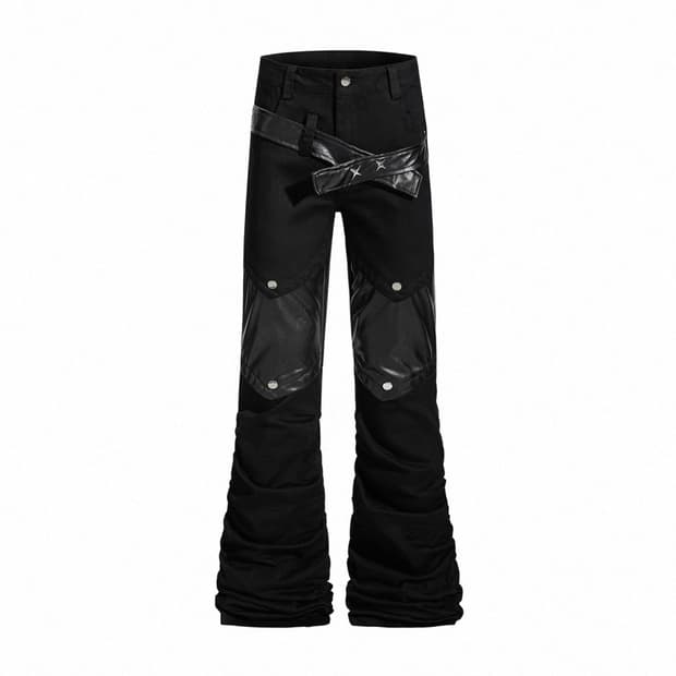 leather patch flared jeans