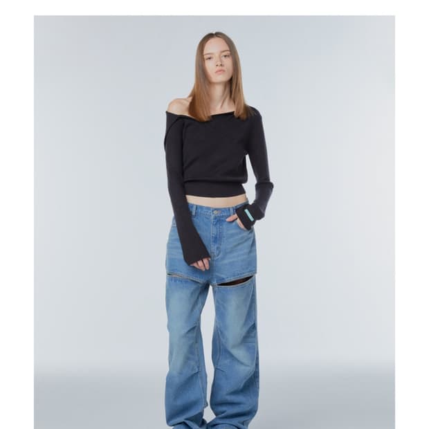 희귀매물) 인스턴트펑크 원숄더 크로스 니트 블랙