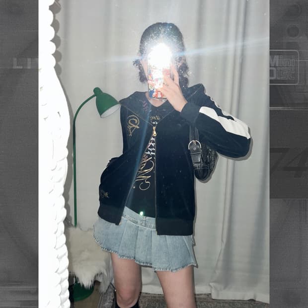 블랙 벨벳 와투케 투웨이 후드 집업