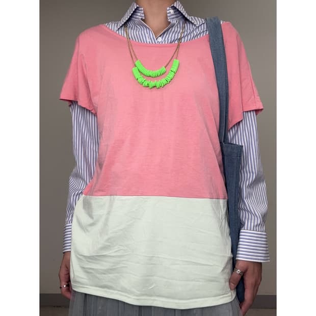 빈티지 파스텔 리본 반소매 티셔츠