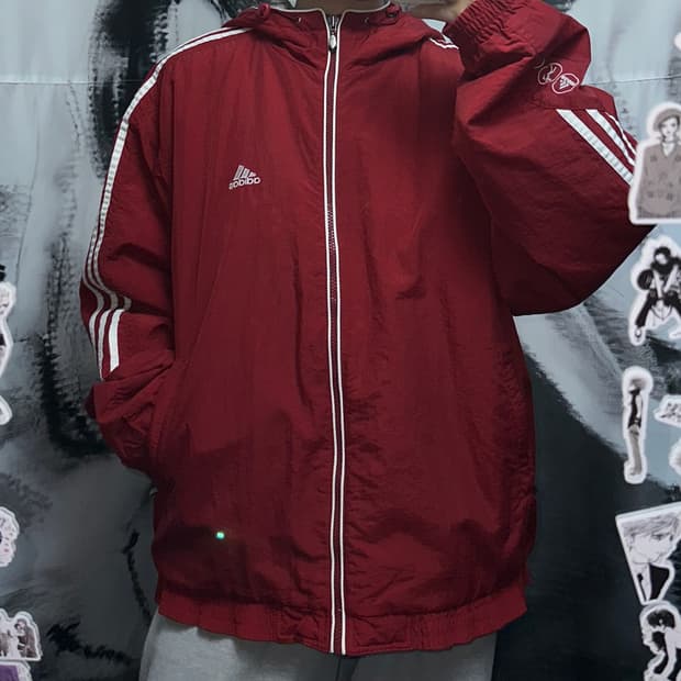 올드스쿨 아디다스 삼선 바람막이 자켓 버건디