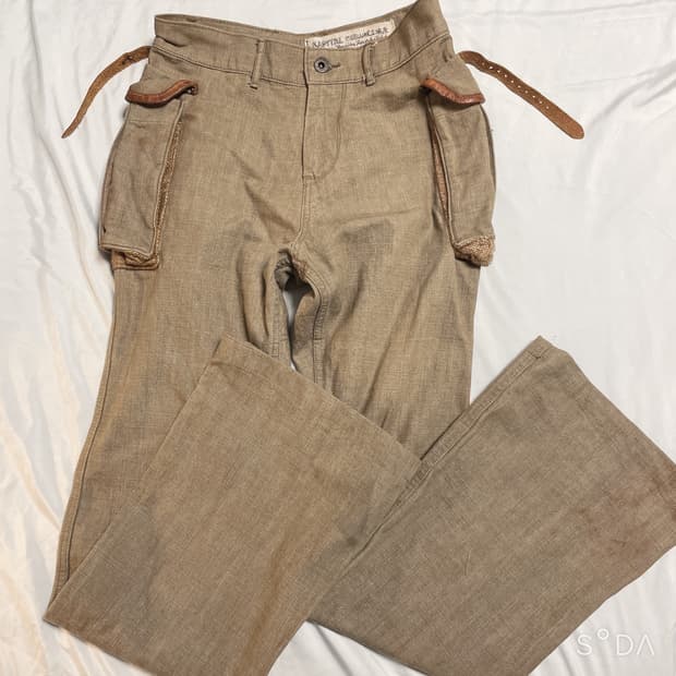 캐피탈 베이지 린넨 벨트 와이드 팬츠