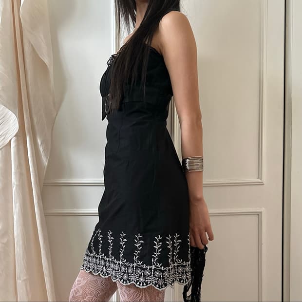 ribbon belted lace cami dress