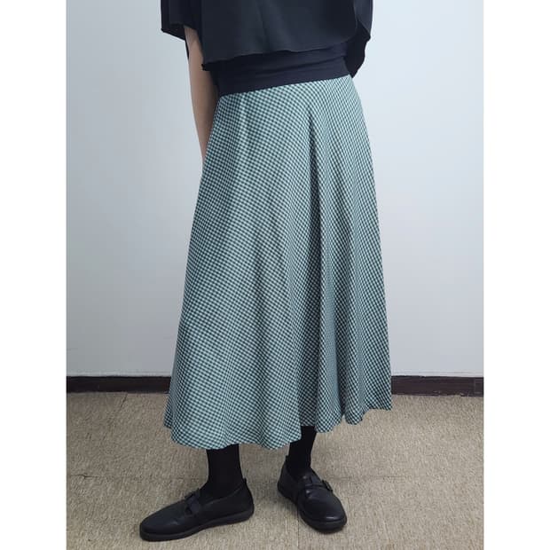 깅엄 체크 롱 스커트