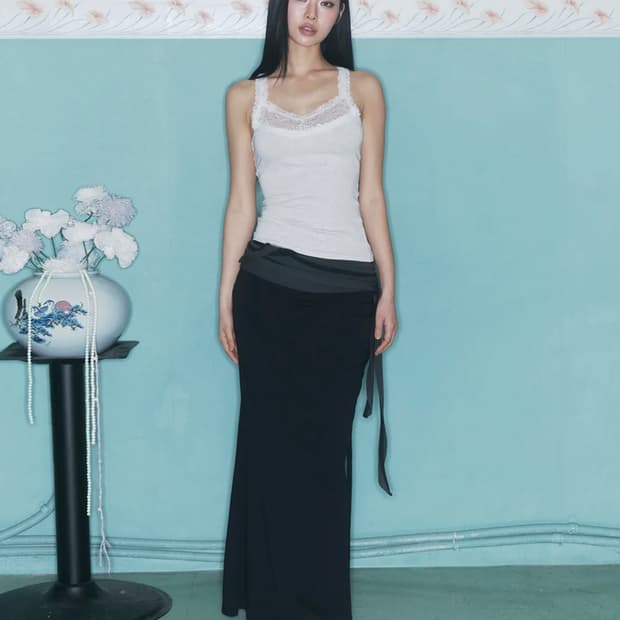 플리즈노팔로우 셔링 롱 스커트 s