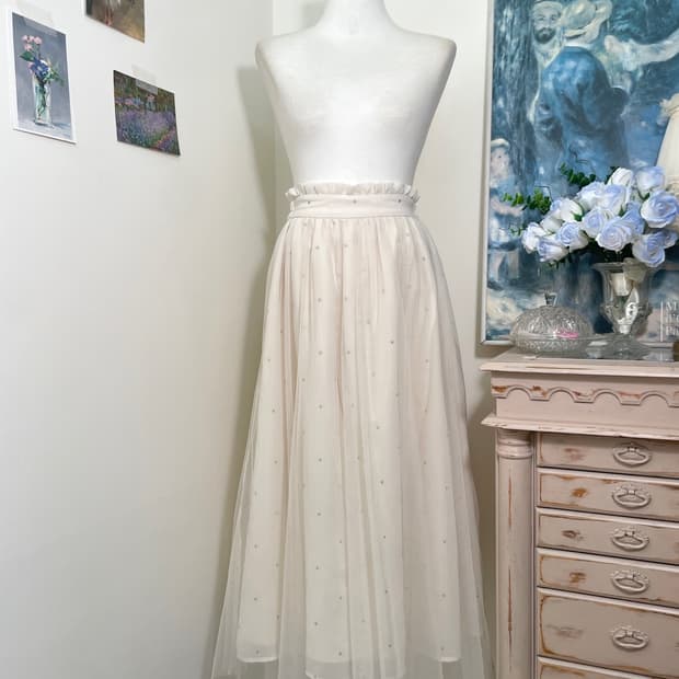 ivory glitter dot tule banding skirt