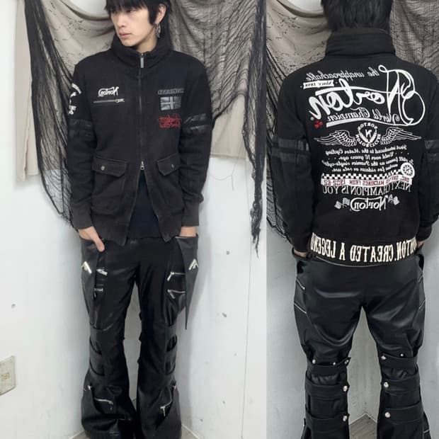 [Norton]Biker Print Bono-Hoodie 2-way Zi