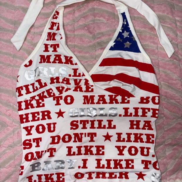 레터링×성조기 믹스 홀터넥 탑 팝걸 스타일  핫걸 바이브 갸루 