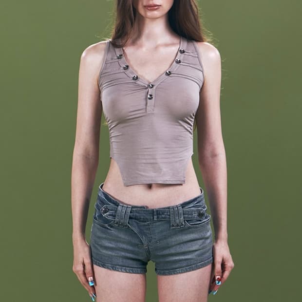 플리즈노팔로우 selby button sleeveless top