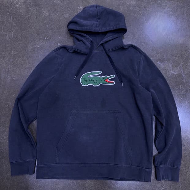 라코스테 빅로고 패치 자수 후드티 후디 다크그레이 L