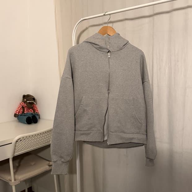 버튼 후드집업 gray double button hooded zip-up