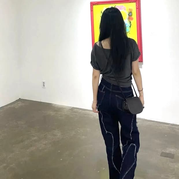 데미지 뿔포켓 생지 데님팬츠