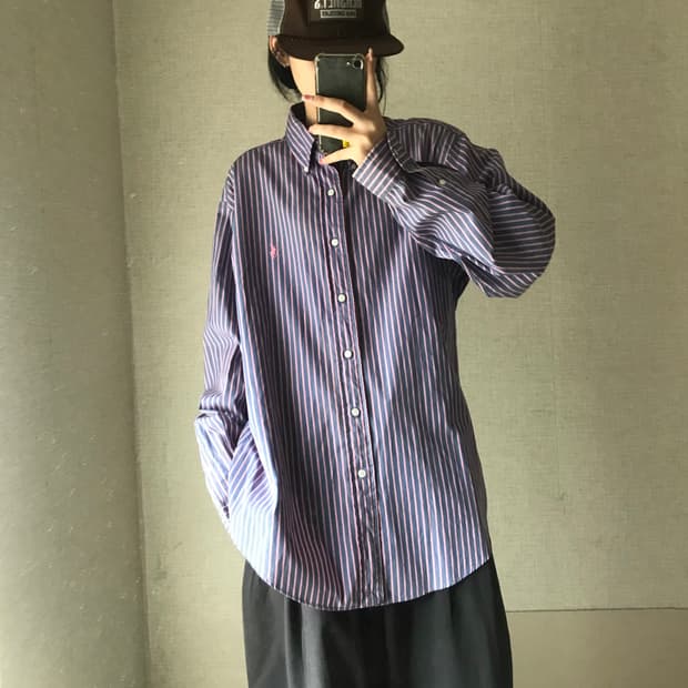 폴로 스트라이프 오버핏 셔츠