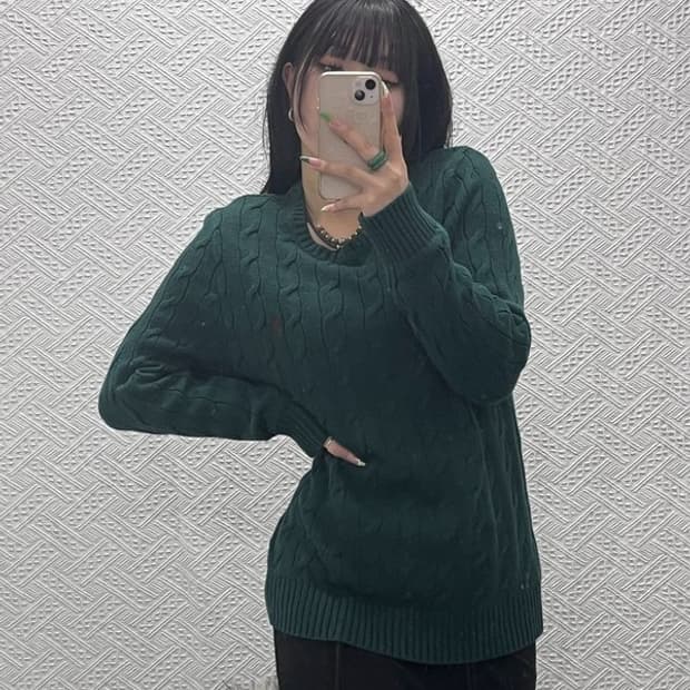 폴로 랄프로렌 빈티지 딥그린 꽈배기 케이블 니트 M C09169