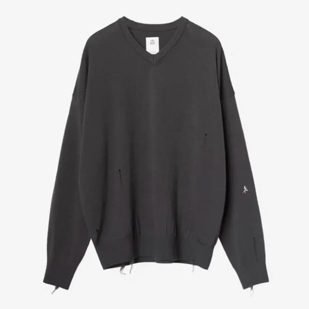 4) 폴리테루 브이넥 데미지드 니트 브라운차콜