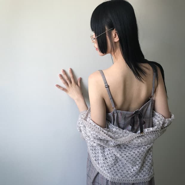 Back Ribbon Check Slip Dress