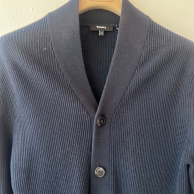 띠어리 남성 네이비 숄카라가디건 코튼가디건