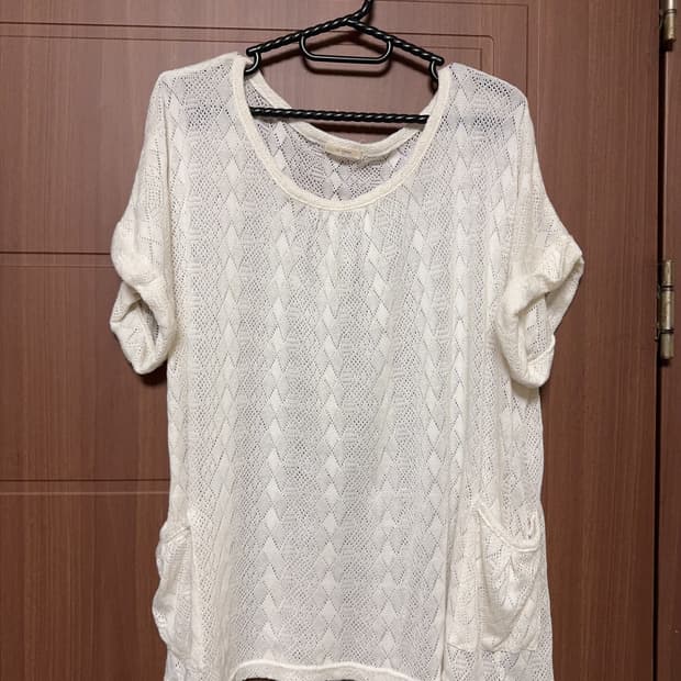 일본 빈티지 모리걸 아이보리 크로셰 반팔 레이어드 니트
