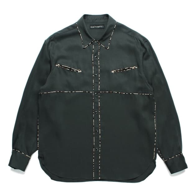 와코마리아 23fw 레오파드 웨스턴 셔츠 펄스냅 버튼 그린 L