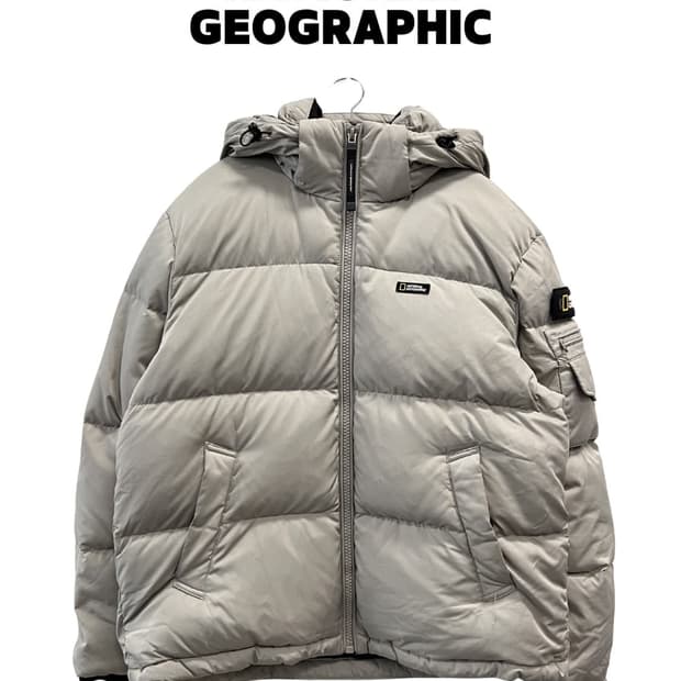 (L) 내셔널지오그래픽 골든 몰 숏 구스 후드 다운 점퍼 아게이트 그레이