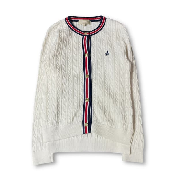 빈폴 키즈 화이트 프레이밍 꽈배기 긴팔 니트 가디건 130