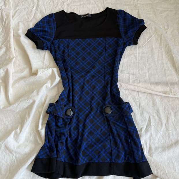 나나펑크 캐캐체 블루 체크 원피스