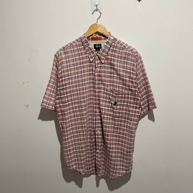 90s 스투시 체크 반팔 셔츠