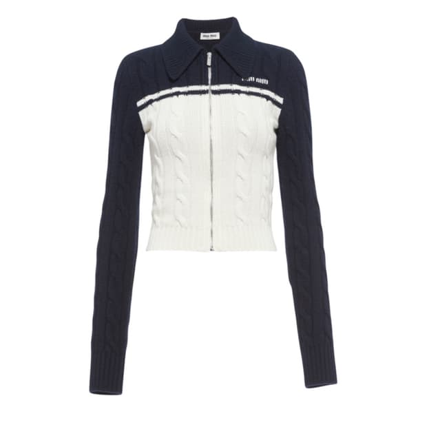[MIUMIU] 미우미우 울 캐시미어 지퍼 가디건 투톤 니트집업