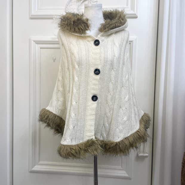 ivory twist knit brown fur cape