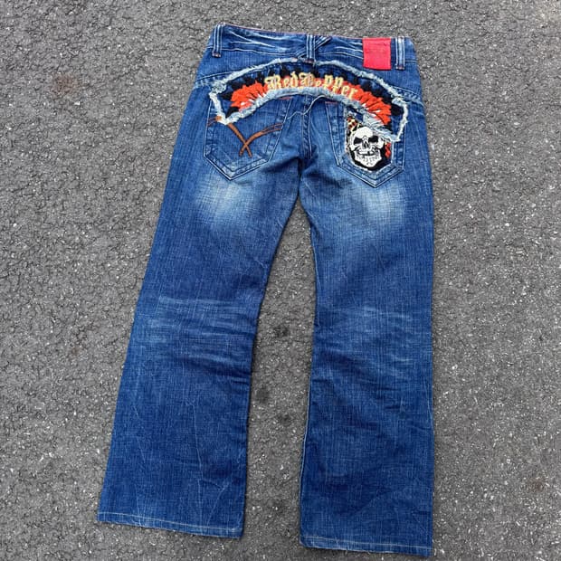 레드페퍼 자수 워싱 부츠컷 데님팬츠 