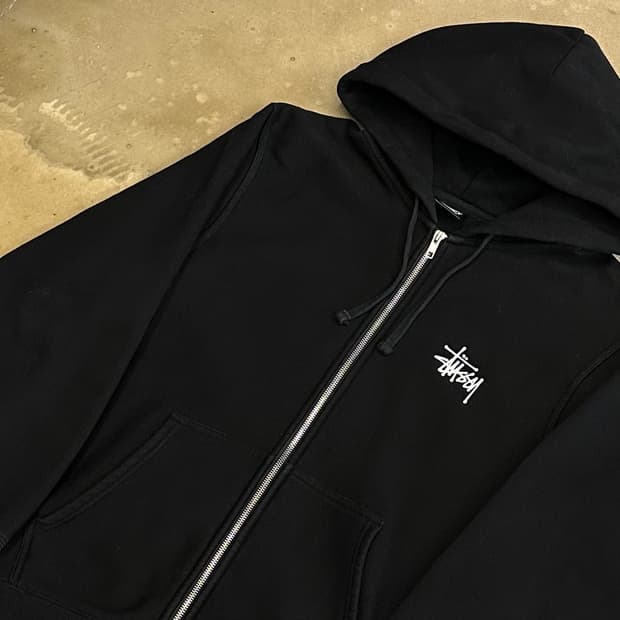 M 스투시 빅로고 블랙 기모 후드 집업