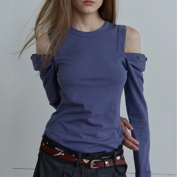 헤레틱 버튼 컷 오프 티셔츠 퍼플네이비