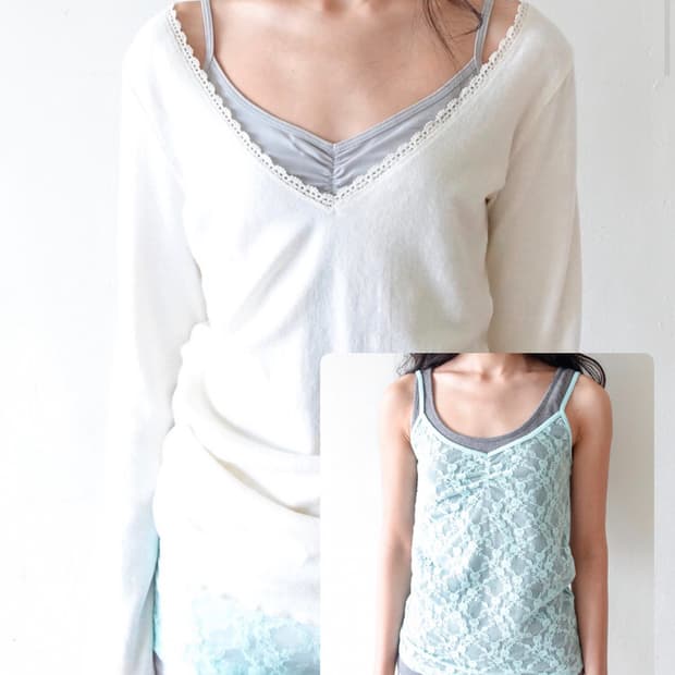 샵페어리 아이리스 롱슬리브(크림)+레이스 슬리브리스(민트)