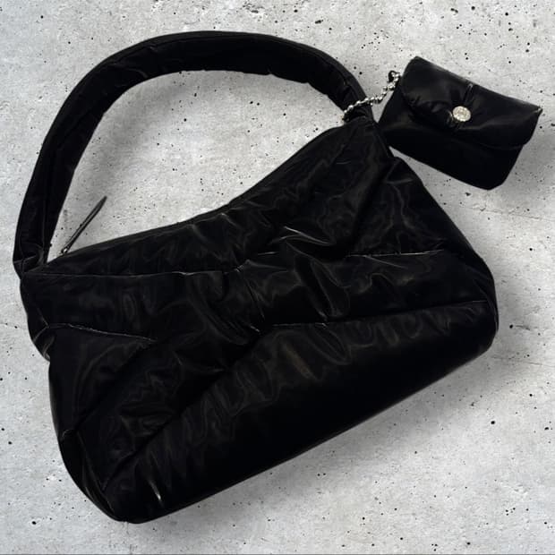 분크 오르빗 블랙 퀼팅 숄더백 + 미니 파우치 세트