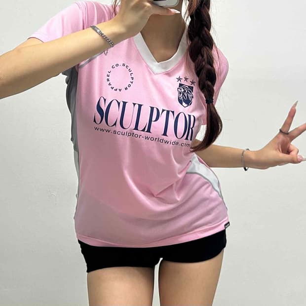 스컬프터 스포츠 핑크 저지 반팔 티셔츠(M)
