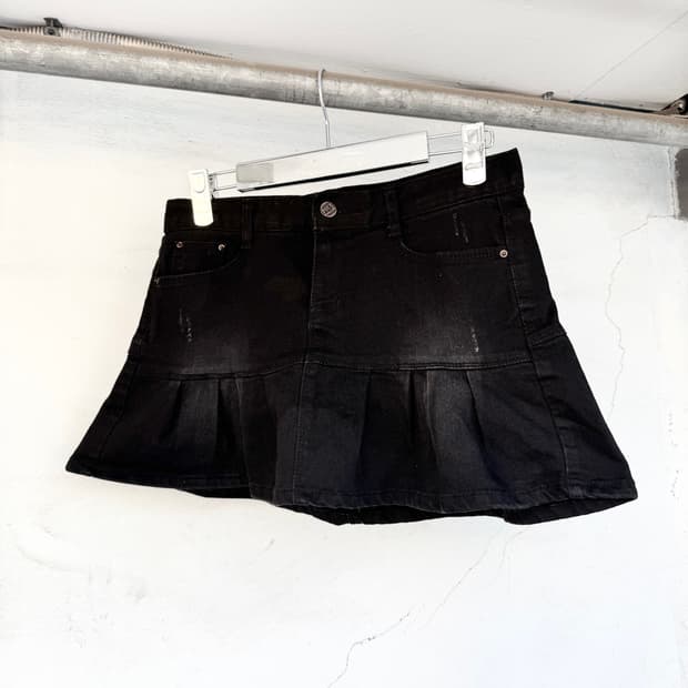 Black denim flared skirt