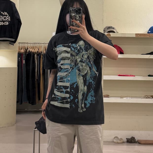 너바나 인 유테로 앨범 엔젤 프린팅 반팔 티셔츠 U1723