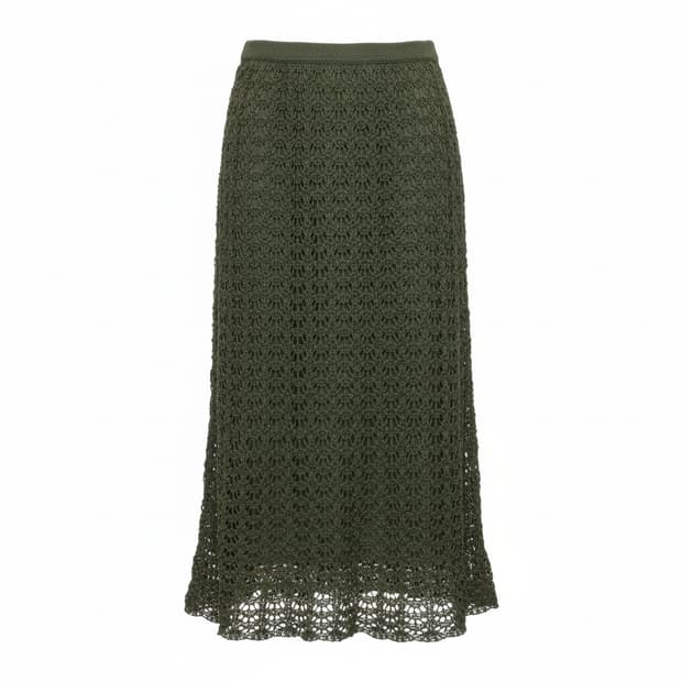 아네스베 AGNES B 카키 크로셰 니트 미디 스커트 1749
