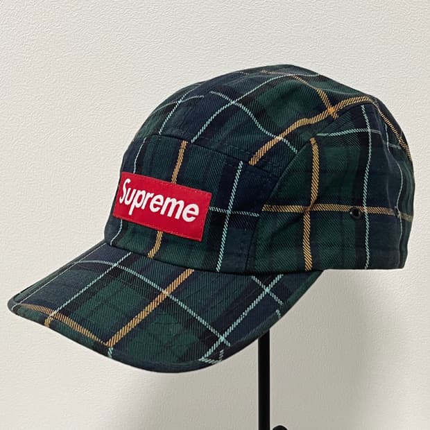 슈프림 2005 타탄 체크 캠프캡 그린