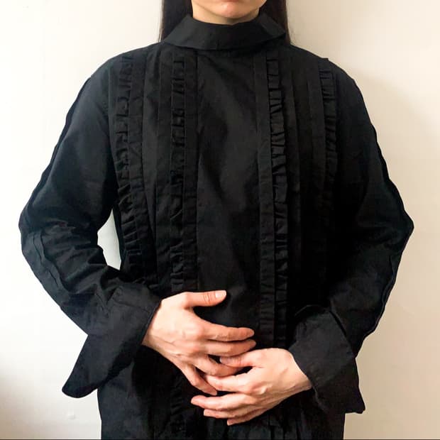 [EU36] 드리스 반 노튼 하이넥 프론트 러플 블라우스