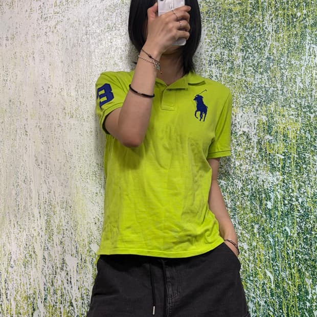 폴로 빅포니 치프키프 형광 딱붙 반팔 카라 티셔츠 키즈 L
