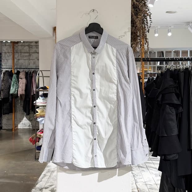 돌체앤가바나 블루 화이트 스트라이프 패널 셔츠