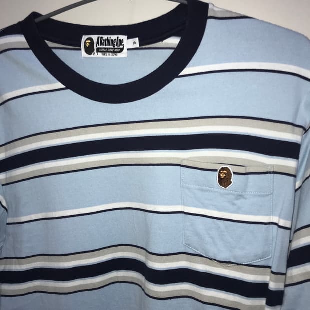 한국매물없음 베이프 스카이블루 스트라이프 반팔 S