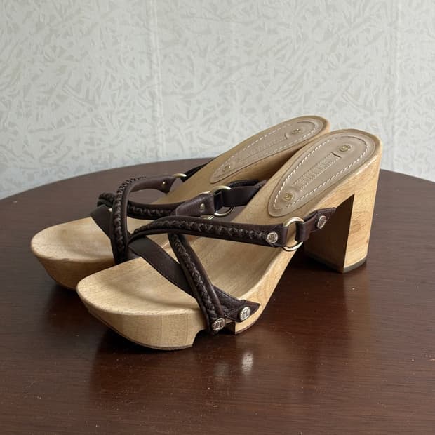 Celine wood leather sandle