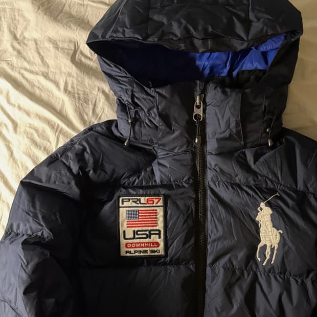 폴로 빅포니 성조기 패딩 네이비