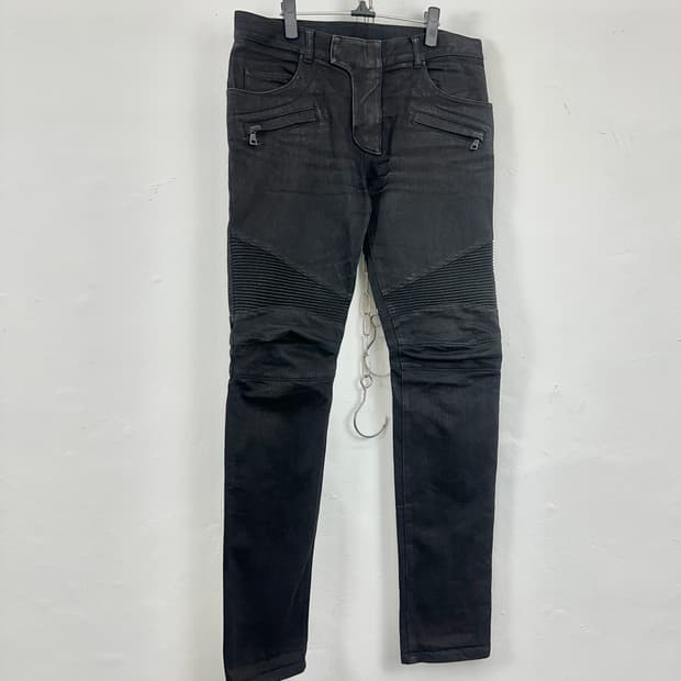 Balmain Coated Biker Denim Jeans
