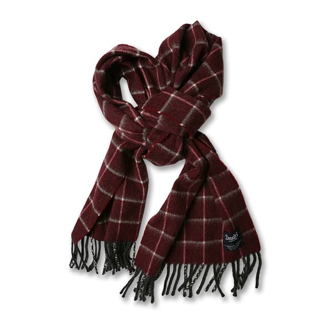 드레익스 [Drake's] 와인 체크 램즈울 앙고라 믹스드 머플러