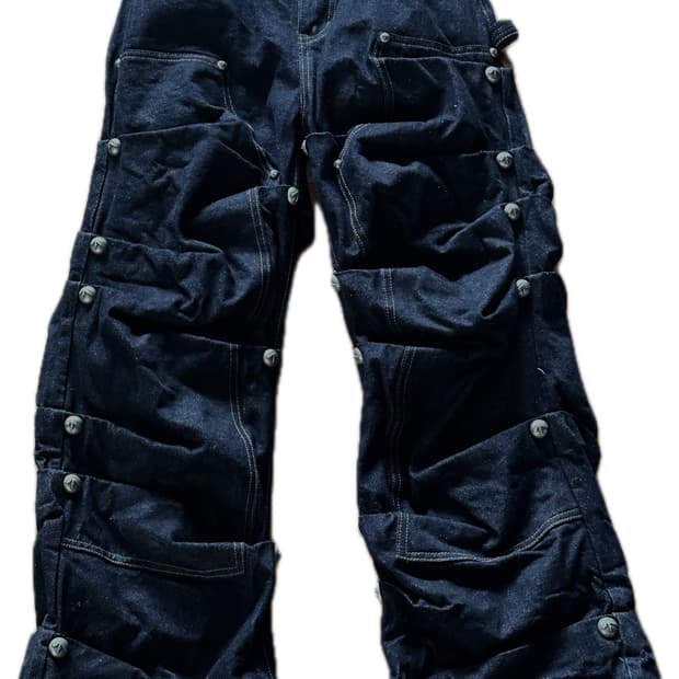 비엑세스 rye chasin 데님 셔링 스터드 팬츠