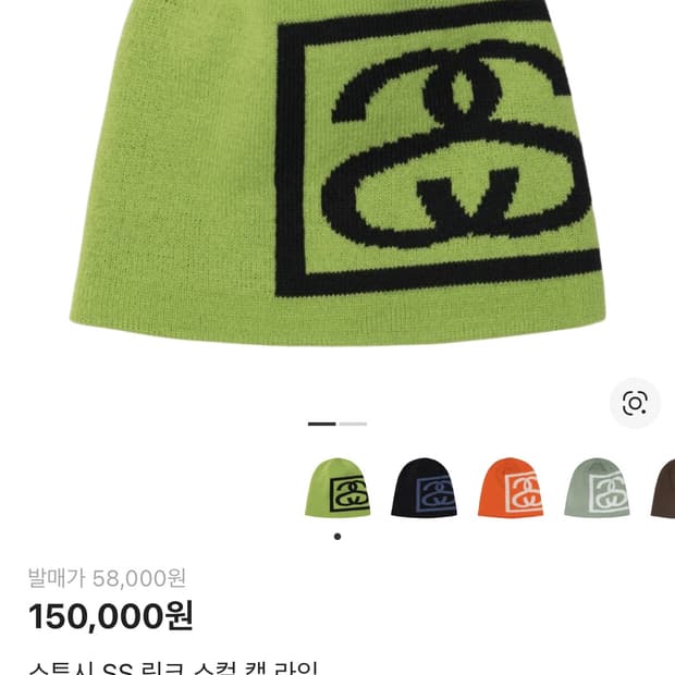 스투시 SS 링크 스컬 캡 라임 비니