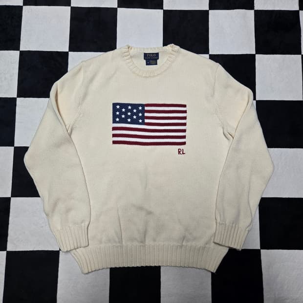 M 폴로랄프로렌 성조기 니트 크림 made in usa 